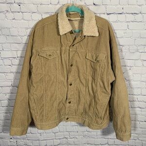 Mens VTG Corduroy Trucker Chore Jacket Sherpa Removable Lining Tan Sz XL Casual